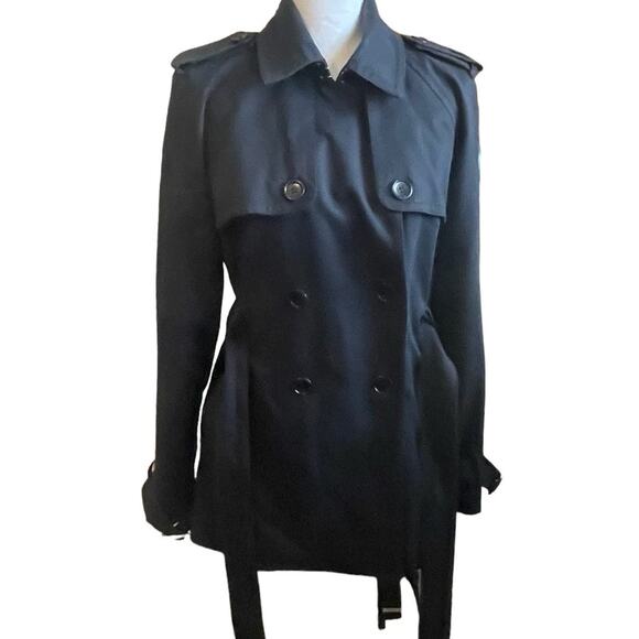 Club Monaco‎ Women Belted Trench Coat L Navy Classic Trendy Minimal Chic Capsule - Picture 7 of 16